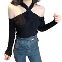 ニット レディース セクシー 長袖 セーター トップス オフショルダー タイト