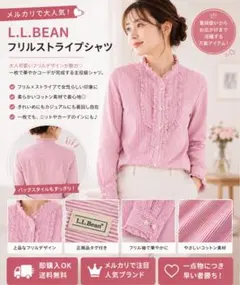 L.L.Bean エルエルビーン フリルストライプシャツ ピンク XSのサムネイル