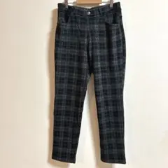 クロッシー裏起毛チェック柄スキニーパンツ　L ダークグレー　カジュアル　シンプル