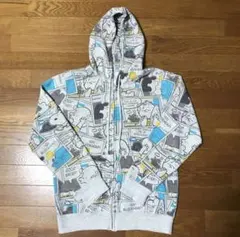 PEANUTS スヌーピー 総柄 ジップ パーカー グレー 裏起毛