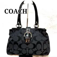 COACH パテントレザー トートバッグ シグネチャー ブラック ソーホー