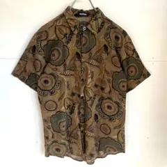 ヴィンテージ 総柄シャツ 半袖シャツ レーヨン混シャツ 古着 カジュアル 茶色