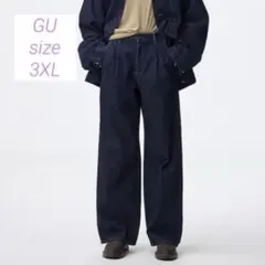 【GU/ジーユー】デニムタックトラウザー/丈長め/大きいサイズ/3XL/ネイビーのサムネイル