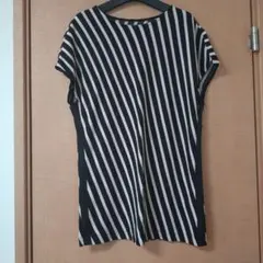 【美品】コムサ　フレンチスリーブ　チュニック　ストライプ XLのサムネイル