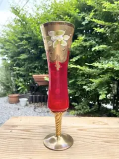 ベネチアンガラス 花瓶 24k金彩 フラワーベース 一輪挿し レッド　ムラーノのサムネイル