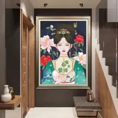 11CTクロスステッチキット青い服装の少女画刺繍キット50×70cm