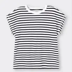 GU ジーユー スムースフレンチスリーブT(ボーダー)RS 01オフホワイト