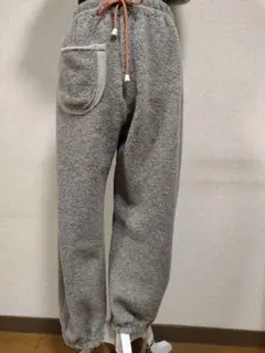 ハンドメイドレディースボアフリース素材グレーストレートパンツ