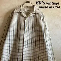 50's 60's USA製 チェックオープンカラーシャツ タウンクラフト