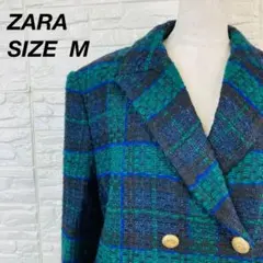 ZARA チェック柄 ツイードジャケット 金ボタン Mザラ