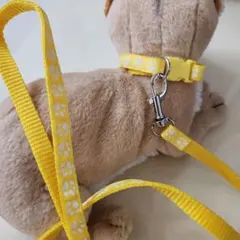 【新品】 首輪&リードセット イエロー 肉球模様 調整可能 小型犬·ねこ