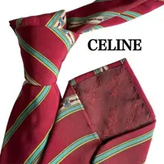 CELINE セリーヌ ネクタイ ストライプ柄 赤　ボルドー　ターコイズブルー