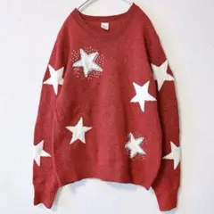 HOLIDAY TIME 星柄 ニット セーター レディース L 赤 長袖