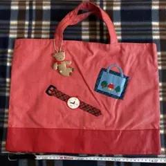 ファミリア　familiar 赤いトートバッグ クマのぬいぐるみ付き