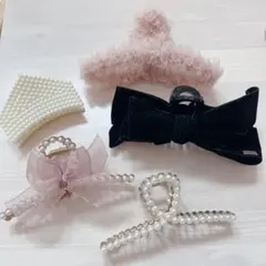 ヘアアクセサリーセット 5点　リボン　パール　ヘアクリップ