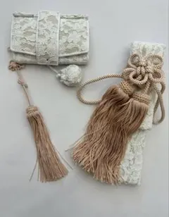 花嫁和装　はこせこ　かいけん【婚礼/筥迫　懐剣2点セット】レース系　ベージュ房