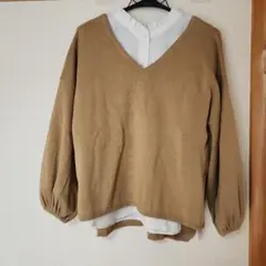 vネックベージュ