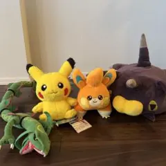 ピカチュウ、パモ、レックーザ、バチンウニ　ポケモンぬいぐるみセット