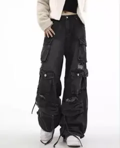 【美品・新品未使用】ダークグレー ジーンズ ダメージ加工 ユニセックス