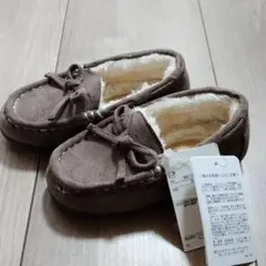 新品　petit main ブラウン　茶　モカシン　リボン　14cm