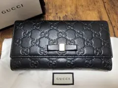 GUCCI グッチ 長財布　シマ　ブラックGG 　多収納　 レディース