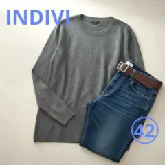 美品✨INDIVI レディース◎カジュアル上品ニット　オリーブグリーン