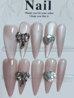 A4リボンとハートのネイルチップSサイズ10個セット