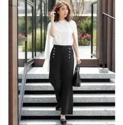 希少3XL✨23区 リネンヴィスコースマリンパンツ ブラック 中村アン着モデル