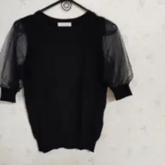 黒 シースルーパフスリーブニット