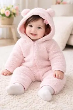 baby GAP フード付きロンパース 6-12ヶ月 ピンク くま　70 80