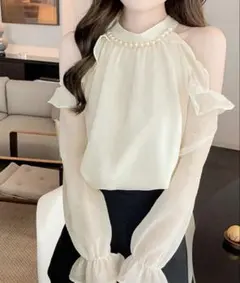 SHEIN シーイン パール装飾 フリルトリム フリル 長袖 エレガントブラウス