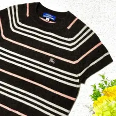 バーバリーブルーレーベル カシミヤ混 ウールニット ボーダー ホースロゴ