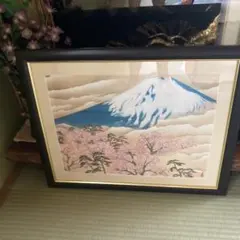 富士山の日本画 小型 木製フレーム付き - メルカリ