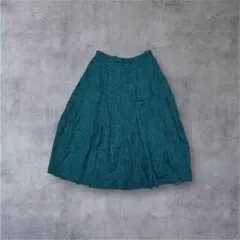 ヴィンテージ 総柄 膝丈スカート 昭和レトロ ターコイズブルー 古着女子