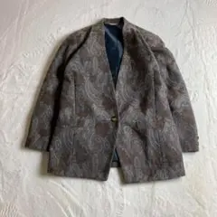 【ノーカラージャケット　ダークカラー　ペイズリー柄　レトロ　ユニセックス　古着】