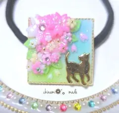 レジンヘアゴム 花見猫スクエア