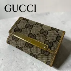 GUCCI グッチGGパターン キーケース6連ブラウン・ゴールド