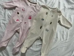 【美品】Obaibi 動物刺繍足付きカバーオール　2枚