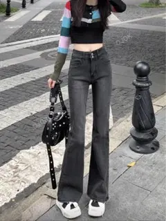 Shein フレアレッグジーンズ ブラック L