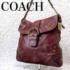コーチ　ショルダーバック　スタッズ　レザー　ソーホー　フラップ　ゴールド金具