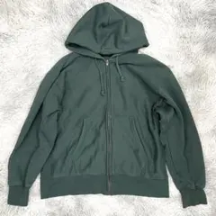 【GU】ジーユー メンズ パーカー フルジップ ダークグリーン XL