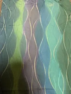 正絹　約38×110 緑青緑紫黄緑　グラデーション　立涌