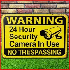 ブリキ看板 防犯カメラ 黄色 警告防犯対策グッズアメリカ雑貨壁装飾DIYレトロa