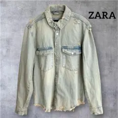 ZARA ザラ　オーバーダイ デニム シャツ ジャケット S ライトブルー