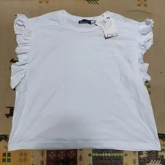 ZARAフリル付きホワイト半袖Tシャツ