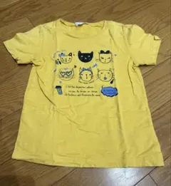 キッズ 半袖Tシャツ イエロー 猫柄 130cm