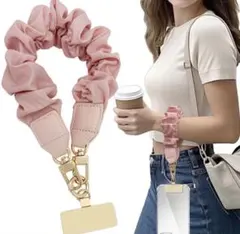 スマホハンドストラップ/シュシュ風【ピンク】