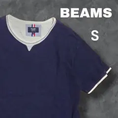 BEAMS ネイビー Vネック Tシャツ S　重ね着風