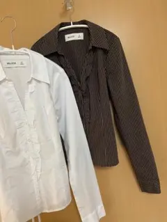 Hollister ストライプシャツ 長袖（White・ブラウン）のサムネイル