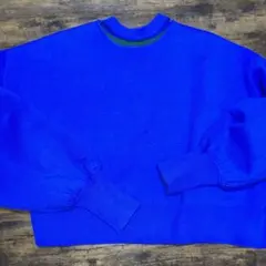 青 クロップド丈 ニット バルーンスリーブ